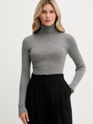 Joop! sweter wełniany damski kolor szary z golfem 30049422