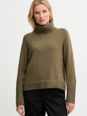Joop! sweter z dodatkiem wełny damski kolor zielony z golfem 30049417