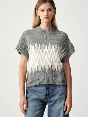 Joop! sweter z krótkim rękawem damski z dodatkiem wełny szary