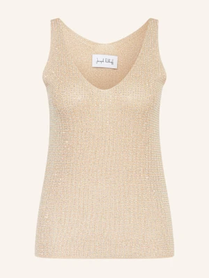 Joseph Ribkoff Top Z Dzianiny Z Błyszczącą Przędzą I Ozdobnymi Kamykami beige