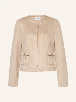 Joseph Ribkoff Żakiet Pudełkowy Z Imitacji Skóry Z Nitami beige