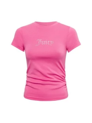 Juicy by Juicy Couture Koszulka damska - Dot Ruched Tee Kobiety Modal wyrazisty róż jednolity,