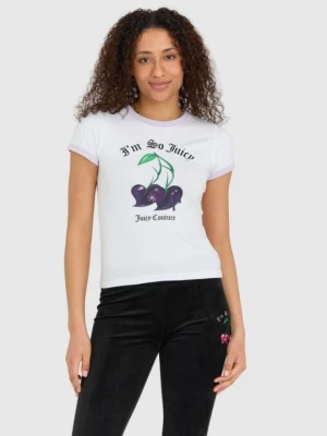 JUICY COUTURE Biały t-shirt damski z wisienkami slim, Rozmiar M