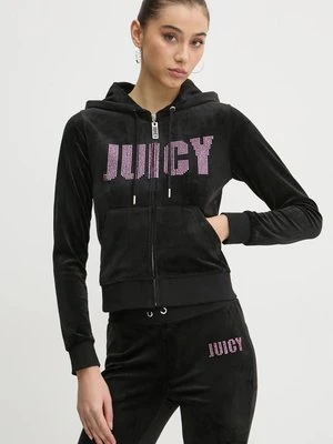 Juicy Couture bluza damska kolor czarny z kapturem z aplikacją JCBAS125861