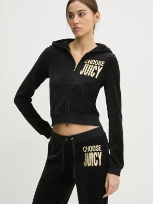 Juicy Couture bluza damska kolor czarny z kapturem z aplikacją JCGAS125001