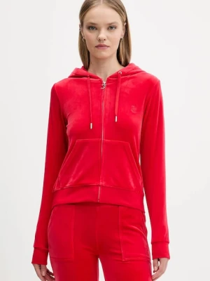 Juicy Couture bluza damska kolor czerwony z kapturem gładka JCAP176