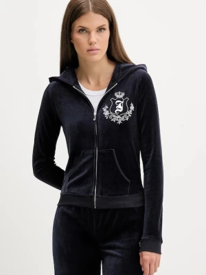 Juicy Couture bluza damska kolor granatowy z kapturem z aplikacją JCGAS225009