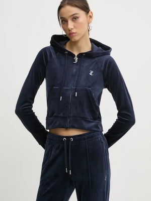 Juicy Couture bluza damska kolor granatowy z kapturem z aplikacją JCWA122001