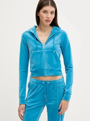 Juicy Couture bluza damska kolor niebieski z kapturem z aplikacją JCWA122001