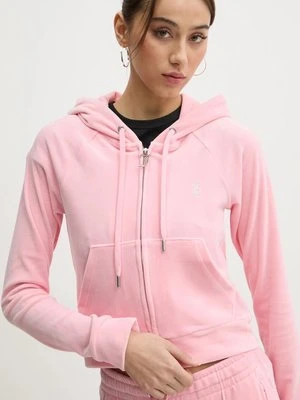 Juicy Couture bluza damska kolor różowy z kapturem z aplikacją JCWA122001