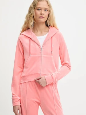 Juicy Couture bluza damska kolor różowy z kapturem z aplikacją JCWA122001