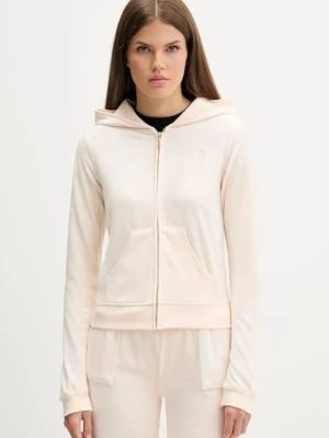 Juicy Couture bluza HERITAGE ROBYN HOODIE damska kolor beżowy z kapturem z aplikacją JCSEBJ007G