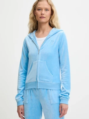 Juicy Couture bluza HERITAGE ROBYN HOODIE damska kolor niebieski z kapturem z aplikacją JCSEBJ007