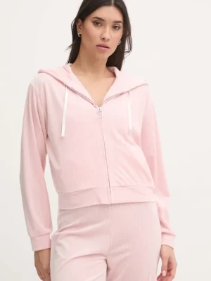 Juicy Couture bluza piżamowa LIV RIB VELOUR HOODIE damska kolor różowy JCLBJ125503