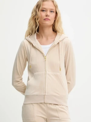 Juicy Couture bluza ROBERTSON HOODIE damska kolor beżowy z kapturem z aplikacją JCAP176G