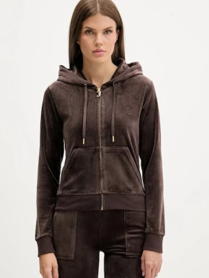 Juicy Couture bluza ROBERTSON HOODIE damska kolor brązowy z kapturem z aplikacją JCAP176G