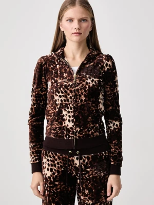 Juicy Couture bluza rozpinana z kapturem damska ABSTRACT ANIMAL PUFF SLEEVE ROBYN brązowy
