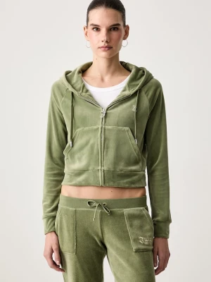 Juicy Couture bluza rozpinana z kapturem damska welurowa MADISON HOODIE zielony