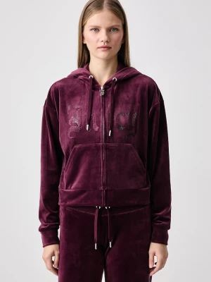 Juicy Couture bluza rozpinana z kapturem damska welurowa OLD GOTHIC ICCLE bordowy