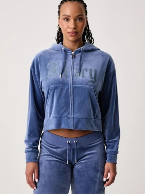 Juicy Couture bluza rozpinana z kapturem damska welurowa OLD GOTHIC ICCLE niebieski