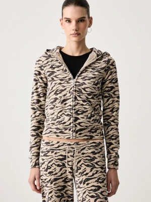 Juicy Couture bluza rozpinana z kapturem damska z bawełną CAMO ZEBRA WASHED ROBYN beżowy