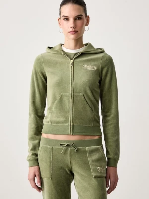 Juicy Couture bluza rozpinana z kapturem damska z bawełną REGAL REBELLE ROBYN zielony