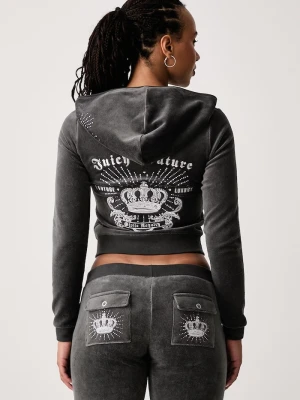 Juicy Couture bluza rozpinana z kapturem damska z bawełną REGAL REBELLE ROBYN zielony