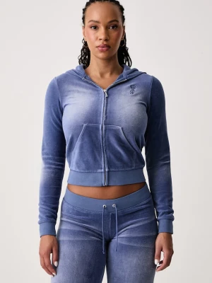 Juicy Couture bluza rozpinana z kapturem damska z bawełną WASHED ROBYN niebieski