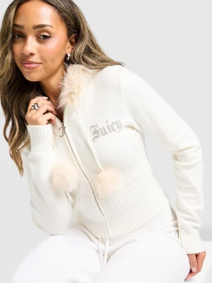 Juicy Couture Bluza Rozpinana Z Kapturem Knit biały