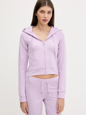 Juicy Couture bluza SINGLE JERSEY OLA HOODIE damska kolor fioletowy z kapturem z aplikacją JCWAS125310