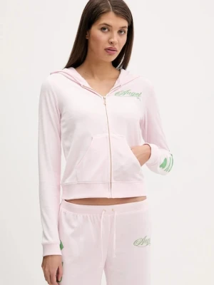 Juicy Couture bluza welurowa Angel damska kolor różowy z kapturem z nadrukiem JCNAS126455