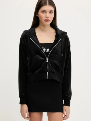 Juicy Couture bluza welurowa BRENDAL CROP OVERSIZED HOODIE damska kolor czarny z kapturem gładka JCBAS225801