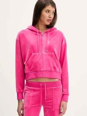 Juicy Couture bluza welurowa BRENDAL CROP OVERSIZED HOODIE damska kolor różowy z kapturem gładka JCBAS225801