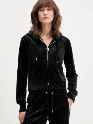 Juicy Couture bluza welurowa damska kolor czarny z kapturem gładka JCWAS225306