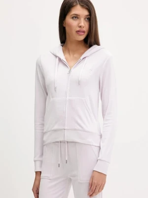 Juicy Couture bluza welurowa damska kolor fioletowy z kapturem gładka JCAP176