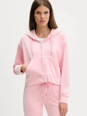 Juicy Couture bluza welurowa damska kolor różowy z kapturem gładka JCWAS225310