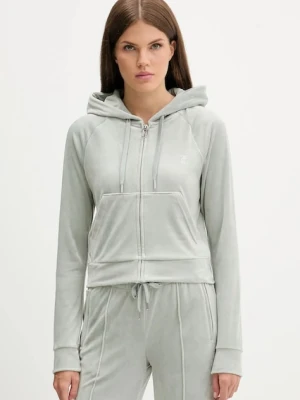 Juicy Couture bluza welurowa damska kolor szary z kapturem gładka JCWAS225306