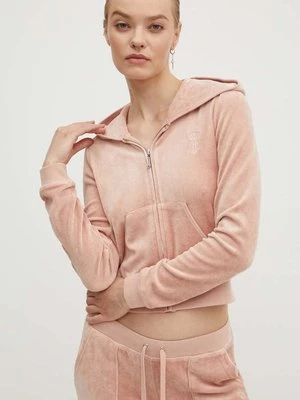 Juicy Couture bluza welurowa HERITAGE ROBYN HOODIE kolor beżowy z kapturem gładka JCSEBJ007