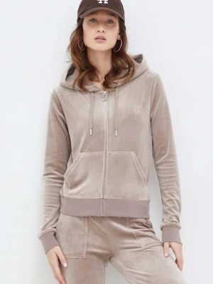 Juicy Couture bluza welurowa kolor beżowy z kapturem gładka