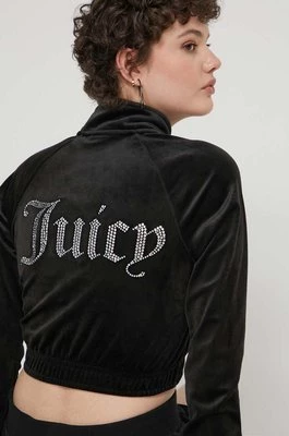Juicy Couture bluza welurowa kolor czarny z aplikacją
