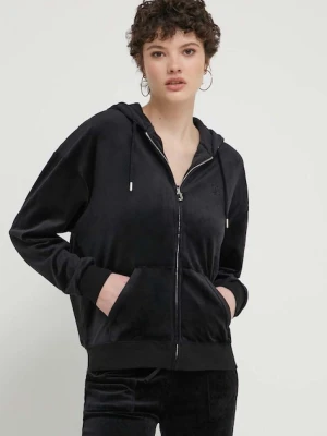 Juicy Couture bluza welurowa kolor czarny z kapturem z aplikacją