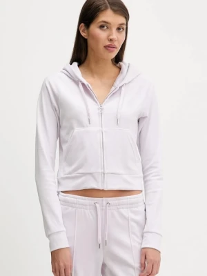 Juicy Couture bluza welurowa kolor fioletowy z kapturem z aplikacją JCWAS225306