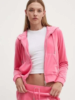 Juicy Couture bluza welurowa kolor różowy z kapturem gładka JCAP176