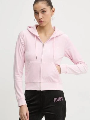 Juicy Couture bluza welurowa kolor różowy z kapturem wzorzysta JCWAS125302