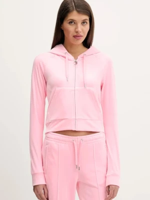 Juicy Couture bluza welurowa kolor różowy z kapturem z aplikacją JCWAS225306