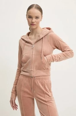 Juicy Couture bluza welurowa MADISON HOODIE kolor brązowy z kapturem gładka JCWA122001