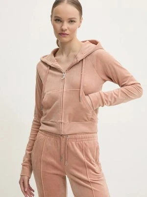 Juicy Couture bluza welurowa MADISON HOODIE kolor brązowy z kapturem gładka JCWA122001