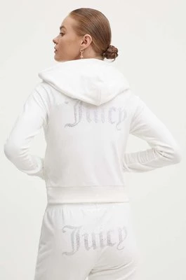 Juicy Couture bluza welurowa MADISON kolor biały z kapturem z aplikacją JCWA122001