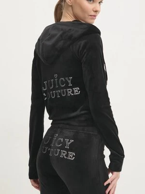 Juicy Couture bluza welurowa REGAL MADISON HOODIE kolor czarny z kapturem gładka JCBAS224828