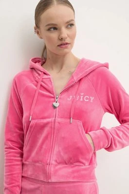 Juicy Couture bluza welurowa REGAL MADISON HOODIE kolor różowy z kapturem gładka JCBAS224828